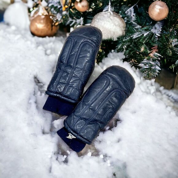 Vintage CONROY Men’s Blue Leather Mittens Sz M - Picture 1 of 3